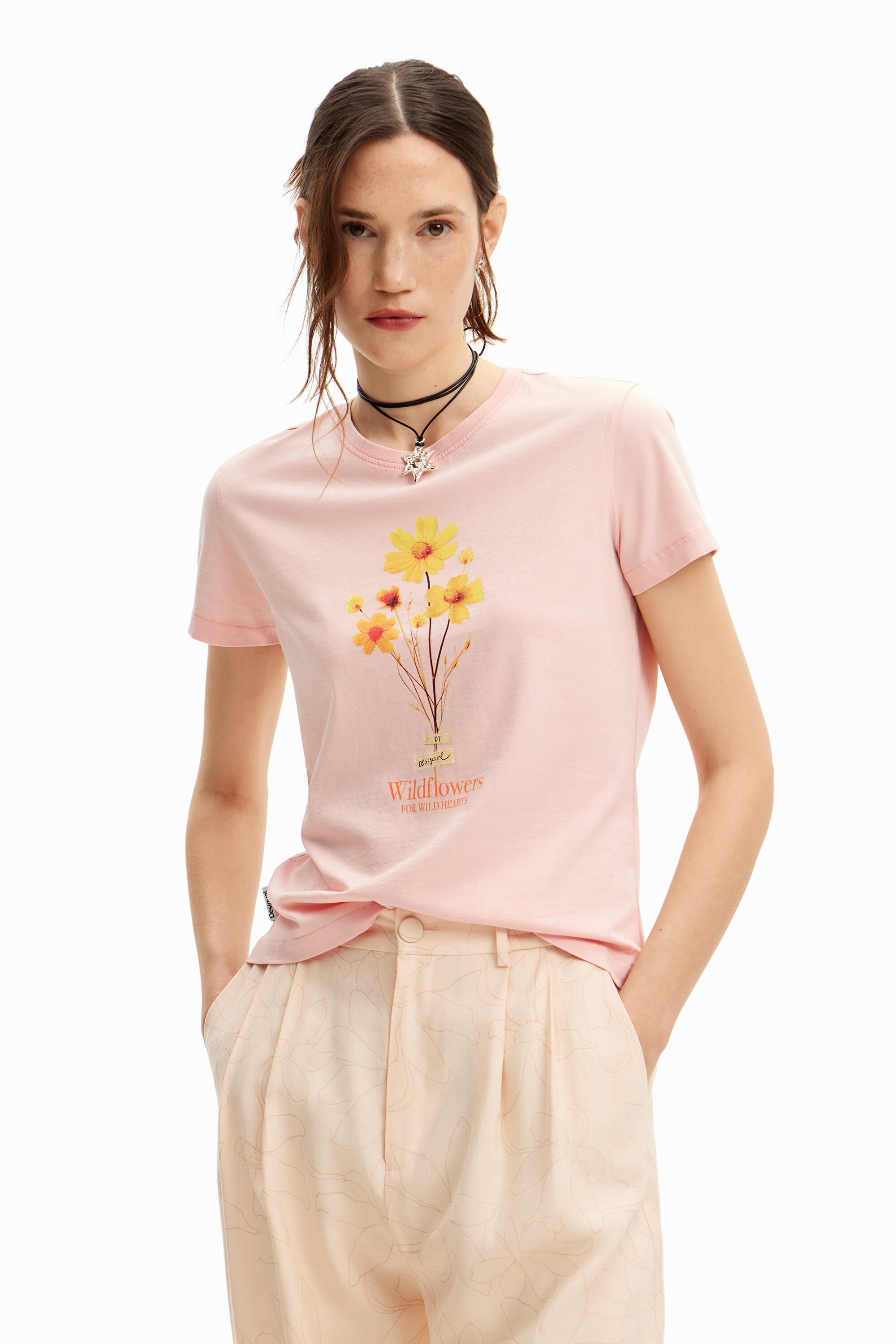 Desigual T-shirt met korte mouwen met bloemen. - RED