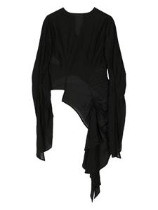 Yohji Yamamoto Si/C crinkled asymmetric top - Zwart