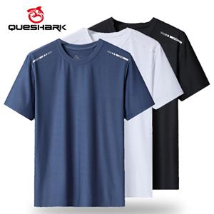 Queshark (L-8XL)Summer Ice Silk Quick Dry Sports T-Shirt Men Camping Hiking Fishing Shirt Round Neck Breathable Running Fitness Tops BB673