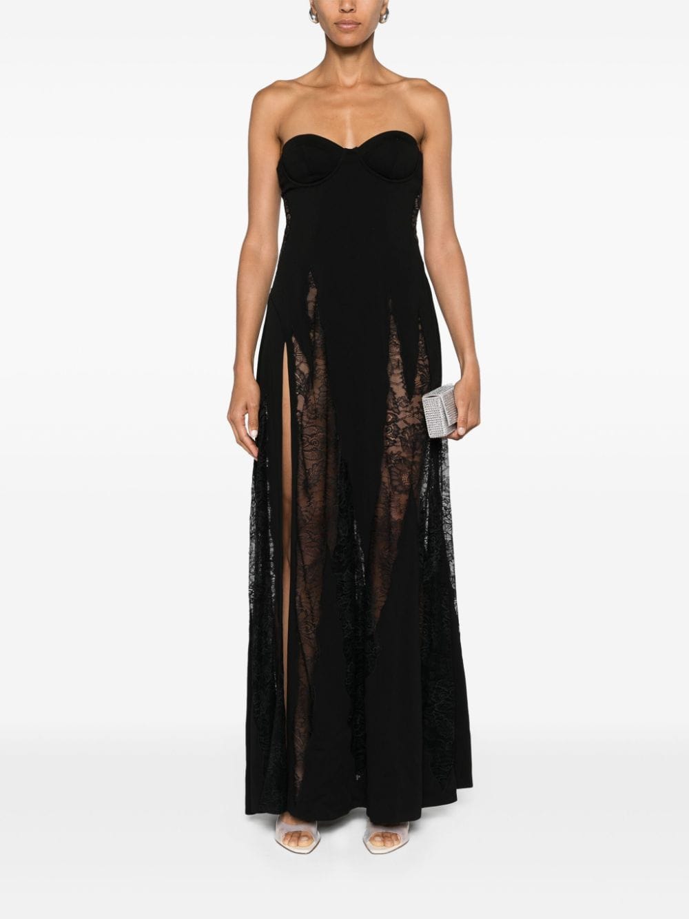 Retrofete Evangeline lace-panelling gown - Zwart