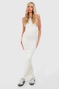 Boohoo Tall Contrast Knitted Maxi Dress, White