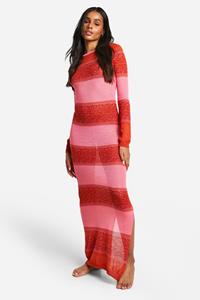 Boohoo Tall Crochet Beach Striped Maxi Dress, Pink