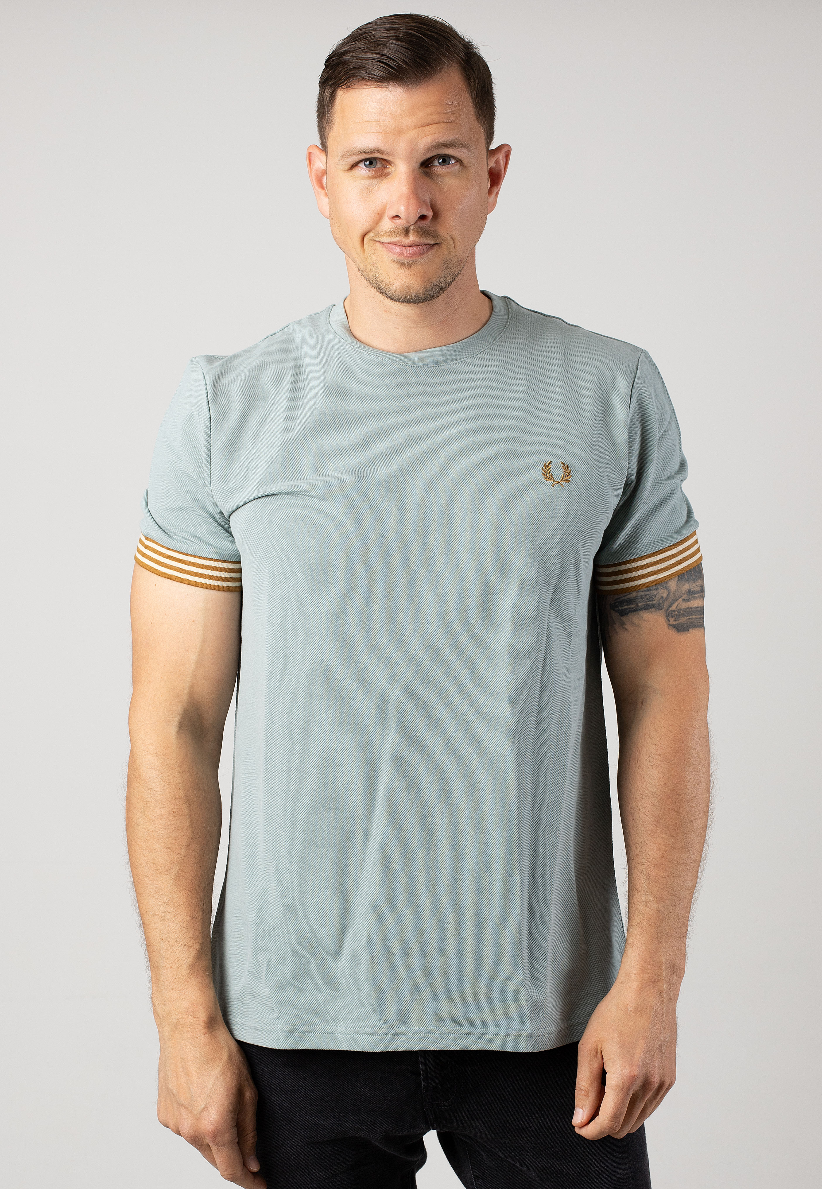 fredperry Fred Perry - Striped Cuff Silver Blue - T-Shirt