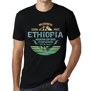 Ultrabasic Heren Vintage T-shirt Grafisch T-shirt Mountain Explorer Ethiopië Diep Zwart