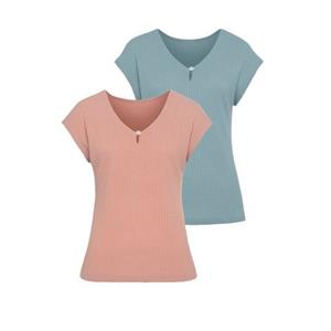 Lascana T-shirt met sierparels bij de hals (set, 2-delig)