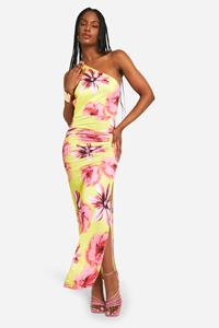 Boohoo Tall Slinky Asymmetric Floral Maxi Dress, Lemon
