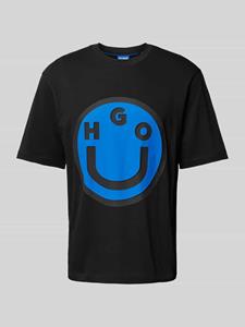 Hugo Blue T-shirt met labelprint, model 'Nimper'