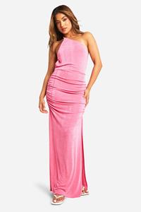 Boohoo Petite Slinky Asymmetric Floral Maxi Dress, Hot Pink