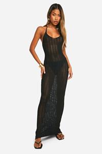 Boohoo Bead Strap Detail Crochet Maxi Dress, Black