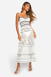Boohoo Monochrome Pointelle Knitted Maxi Dress, White