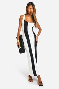 Boohoo Monochrome Wide Stripe Sleeveless Knitted Maxi Dress, White