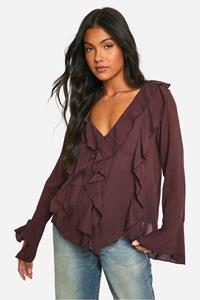 Boohoo Maternity Cheesecloth Frill Smock Top, Chocolate