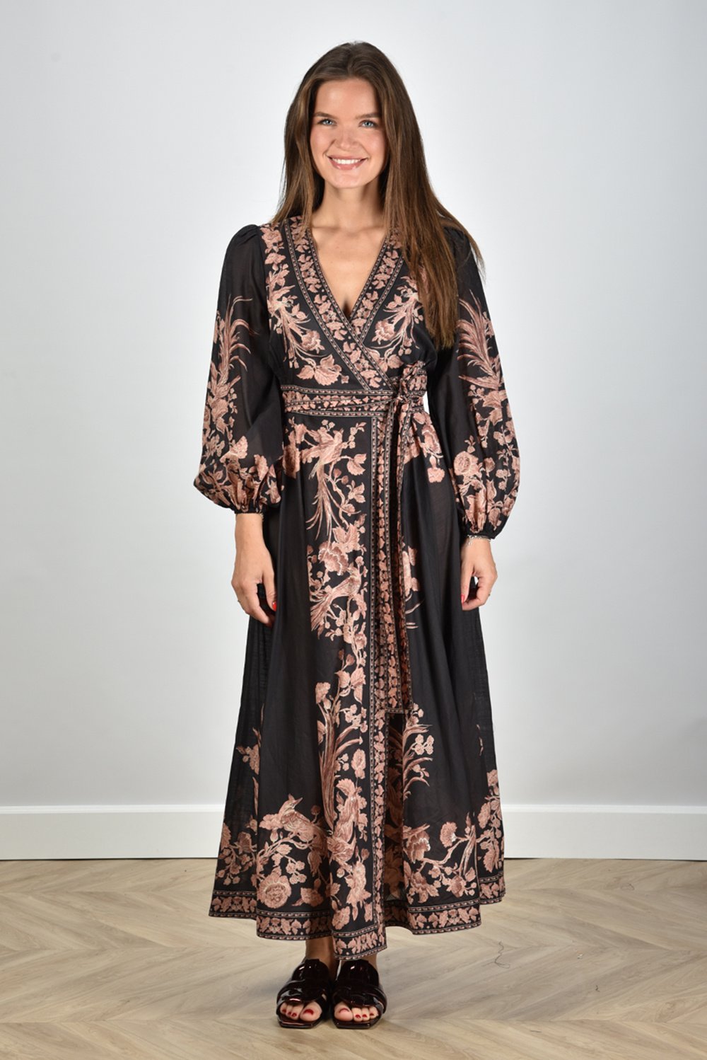 Zimmermann jurk Waverly Wrap Midi met bloemenprint zwart