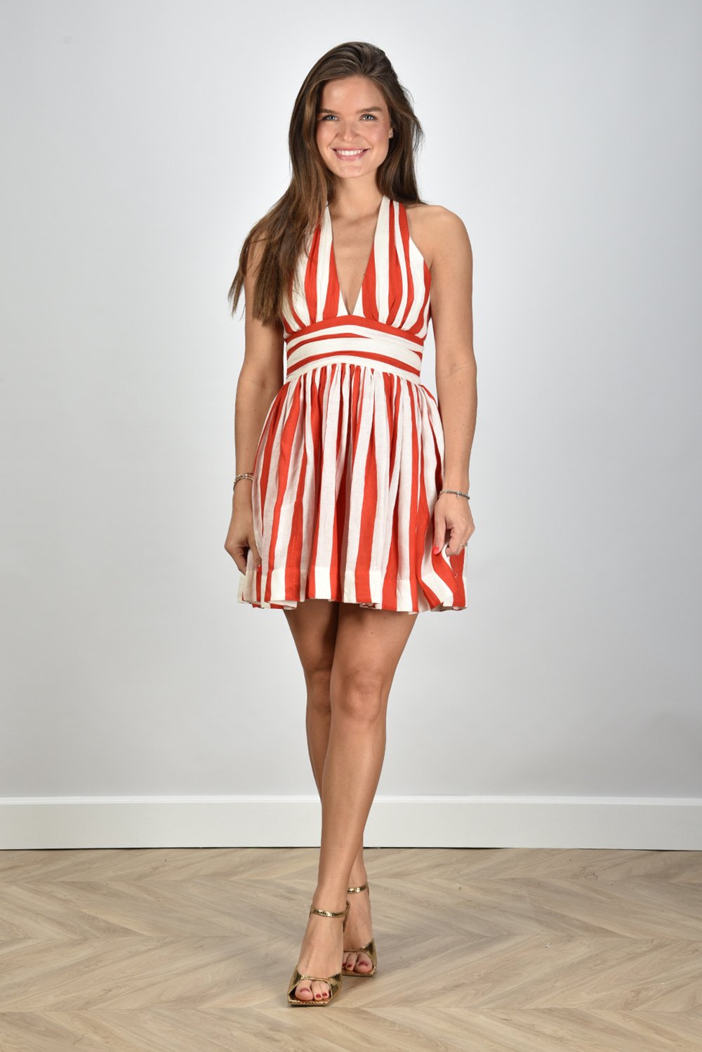 Zimmermann korte jurk Alight Halter Mini gestreept rood