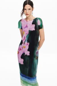 Desigual Midi-jurk met geschilderde bloemen. - MATERIAL FINISHES
