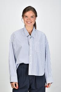 Denimist gestreepte blouse Cropped Button blauw