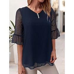 Light in the box Dames Blouse Halve mouw V-hals blauw Zomer