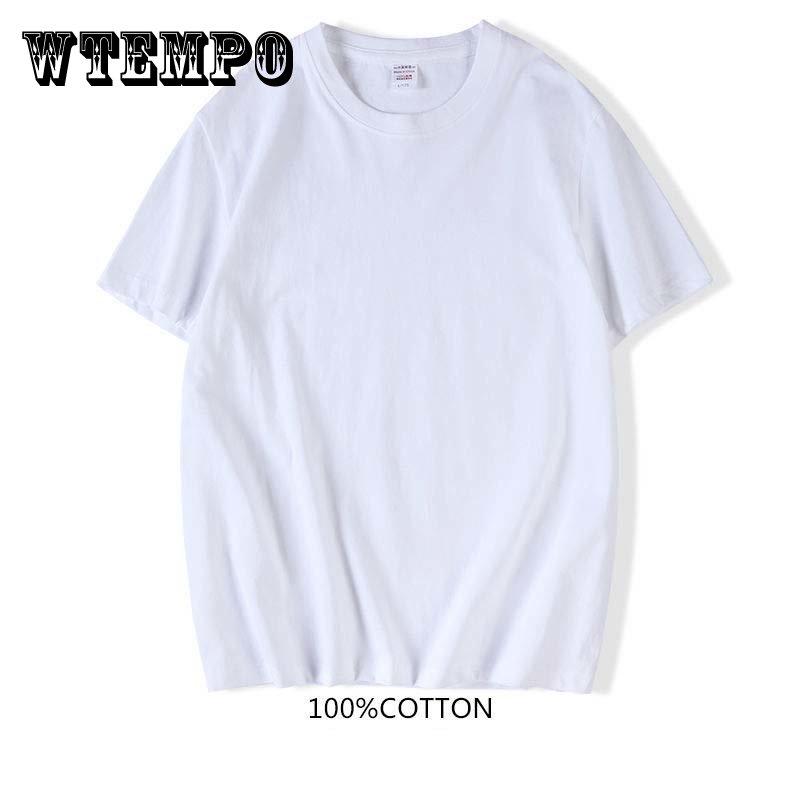 WTEMPO 100% Pure Katoen Effen Kleur T-shirt met korte mouwen Heren Lente en Herfst Bottoming Shirt Trend All-match Top