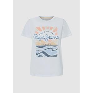 Pepe Jeans T-shirt met grote, zomerse print op de voorkant