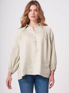 REPEAT cashmere Linnen blouse met pofmouwen