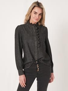 REPEAT cashmere Denim blouse met ruche