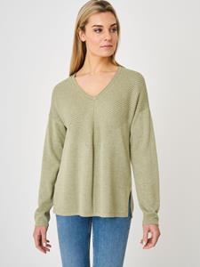 REPEAT cashmere Fijne V-hals trui met ribgebreide details