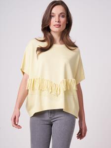 REPEAT cashmere Poncho-trui van katoen-mix met franjes aan de voorkant