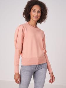 REPEAT cashmere Trui in katoen-mix met pofmouwen