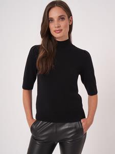 REPEAT cashmere Cashmere trui met korte mouwen en geribde kraag