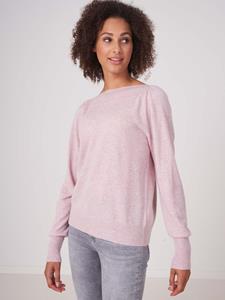 REPEAT cashmere Trui met geribde boothals van biologische cashmere