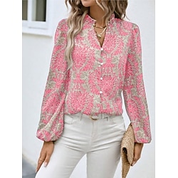 Light in the box Dames Overhemd Blouse Lange mouw Blozend Roze Zomer Lente