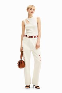 Desigual Geknipte denim broek met ruitvormige randen. - WHITE