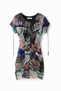 Desigual Slim fit mini-jurk met ruches - MATERIAL FINISHES