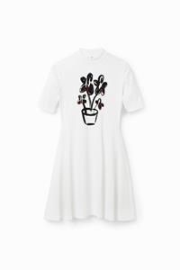 Desigual Korte skaterjurk met plant - WHITE