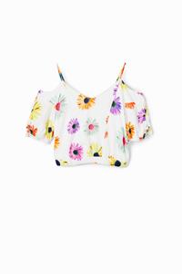 Desigual Korte aangerimpelde blouse met bloemen - WHITE