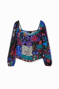 Desigual Korset-blouse met patch - BLACK