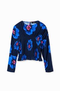 Desigual Gebloemde aangerimpelde blouse - BLUE