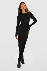 Boohoo Dikke Geribbelde Gebreide Maxi Jurk, Black