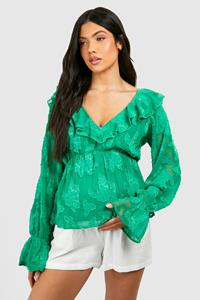 Boohoo Zwangerschap Jacquard Bloemen Peplum Top Met Franjes, Green