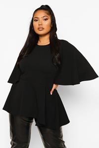 Boohoo Plus Peplum Top Met Engelenmouwen, Black