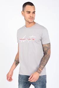 Markapia Man Grijs gemêleerd heren-T-shirt met ronde hals en print