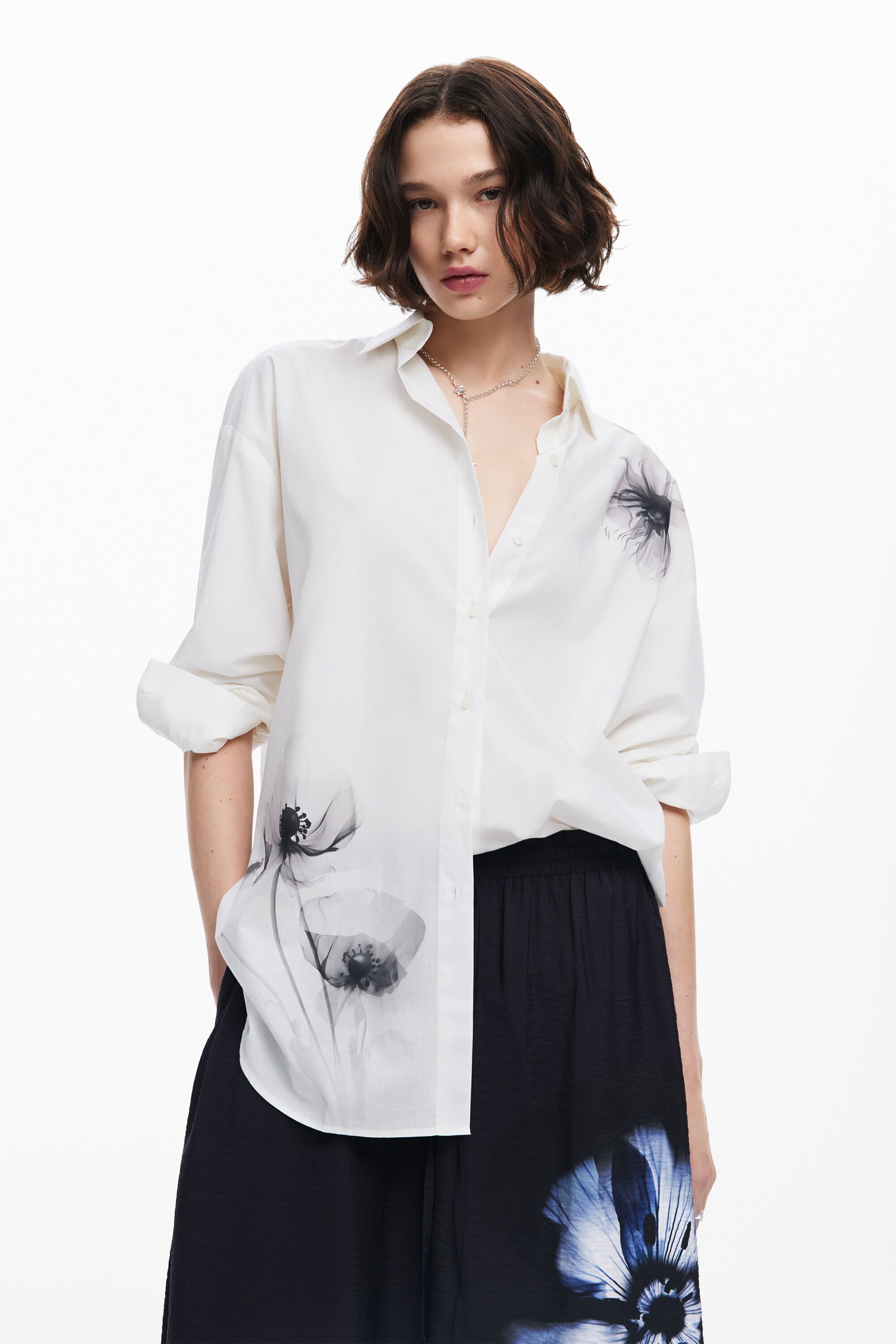 Desigual Blouse met klaprozenprint - WHITE