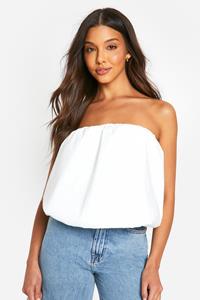 Boohoo Woven Puff Ball Longline Top, White