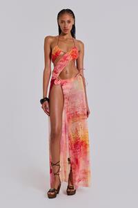 Jaded Swim Cantha Asymmetric Cut Out Maxi Dress in Sunset