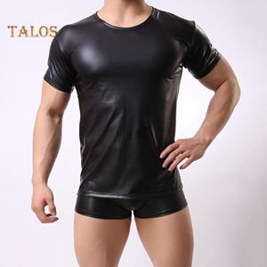 Talos Men Clothing TMC heren kunstleer effen kleur elastische topbar podiumprestatie slank T-shirt