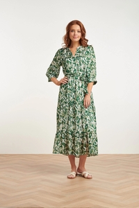 Smashed Lemon 24405 groene satijnen maxi jurk met abstracte print en