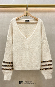 The Musthaves Leopard Detail Sleeve Sweater Ecru