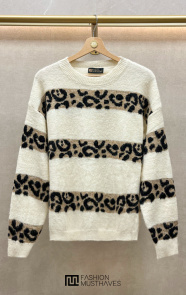 The Musthaves Leopard Stripe Sweater Ecru