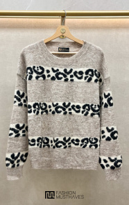 The Musthaves Leopard Stripe Sweater Beige