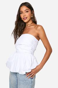 Boohoo Volume Peplum Puffball Top, White